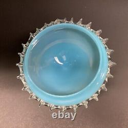 1960s MCM Murano/Empoli Italian sky blue opaline art glass bonbon compote & Lid