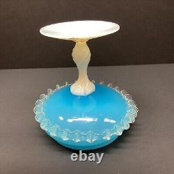 1960s MCM Murano/Empoli Italian sky blue opaline art glass bonbon compote & Lid
