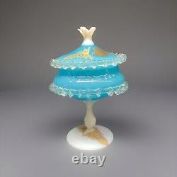 1960s MCM Murano/Empoli Italian sky blue opaline art glass bonbon compote & Lid