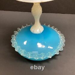 1960s MCM Murano/Empoli Italian sky blue opaline art glass bonbon compote & Lid