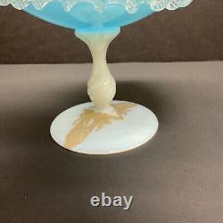1960s MCM Murano/Empoli Italian sky blue opaline art glass bonbon compote & Lid