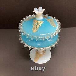 1960s MCM Murano/Empoli Italian sky blue opaline art glass bonbon compote & Lid
