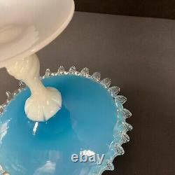 1960s MCM Murano/Empoli Italian sky blue opaline art glass bonbon compote & Lid