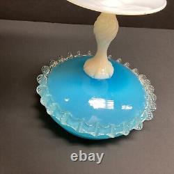 1960s MCM Murano/Empoli Italian sky blue opaline art glass bonbon compote & Lid