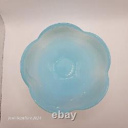 1980s Art Deco Style Opaline Glass Baby Blue Translucent Bowl