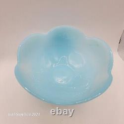 1980s Art Deco Style Opaline Glass Baby Blue Translucent Bowl