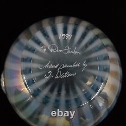 1997 FENTON Irises On Misty Blue Opalescent Pitcher Family Series 2 Signatures