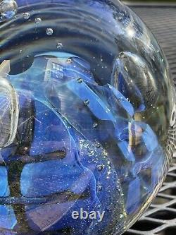 1998 EICKHOLT Opalescent Dichroic Controlled Bubble Art Glass Paperweight Signed