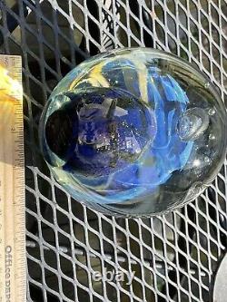 1998 EICKHOLT Opalescent Dichroic Controlled Bubble Art Glass Paperweight Signed