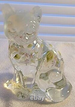 1998 Fenton Circle of Love French Opalescent Sitting Cat withWhite # 120 of 125
