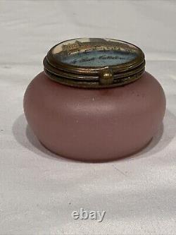 19th C. FRENCH PINK OPALINE ART GLASS TRINKET BOX ST. PAULS CATHEDRAL