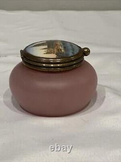 19th C. FRENCH PINK OPALINE ART GLASS TRINKET BOX ST. PAULS CATHEDRAL