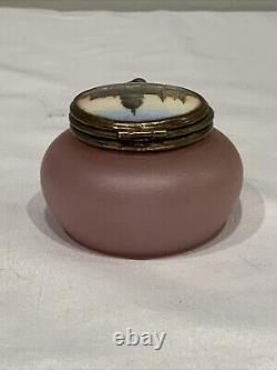 19th C. FRENCH PINK OPALINE ART GLASS TRINKET BOX ST. PAULS CATHEDRAL