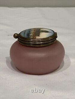 19th C. FRENCH PINK OPALINE ART GLASS TRINKET BOX ST. PAULS CATHEDRAL
