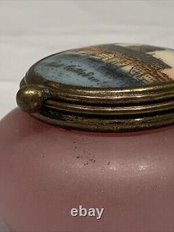 19th C. FRENCH PINK OPALINE ART GLASS TRINKET BOX ST. PAULS CATHEDRAL