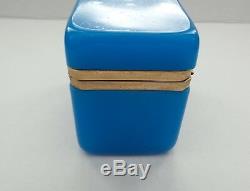 19th C. French OPALINE Art Glass Casket / Trinket Box, Brass Banded