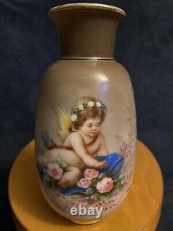 19th-C Victorian Bohemian Art Glass Vase Cherub Putti Angel by Josef Ahne 7.5