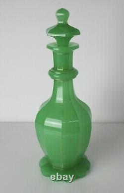 19th century Green French Opaline Cut Glass Decanter stunning color
