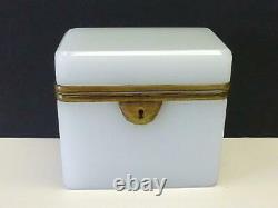 19thc Antique French White Opaline Glass Tea or Sugar Box Casket Bronze Lock