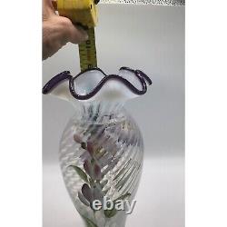 2003 George Fenton 2003 Heirloom Optics Vase Opalescent Swirl Butterfly Purple