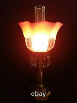 20 Fenton Country Cranberry Opalescent SWIRL Drapery Lamp -Signed Scott Fenton