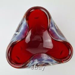 20th Century Murano Art Glass Opalescent Cased Triform Bowl Red Interior Barbini