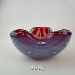 20th Century Murano Art Glass Opalescent Cased Triform Bowl Red Interior Barbini