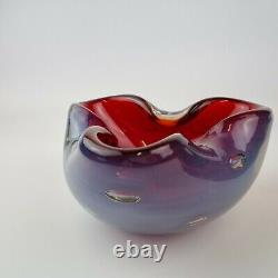 20th Century Murano Art Glass Opalescent Cased Triform Bowl Red Interior Barbini