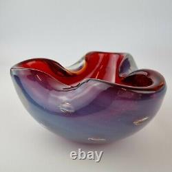 20th Century Murano Art Glass Opalescent Cased Triform Bowl Red Interior Barbini
