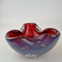 20th Century Murano Art Glass Opalescent Cased Triform Bowl Red Interior Barbini