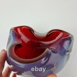 20th Century Murano Art Glass Opalescent Cased Triform Bowl Red Interior Barbini