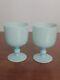 2 Vintage Portieux Vallerysthal Blue Opaline Art Glass Water Goblets Low Footed