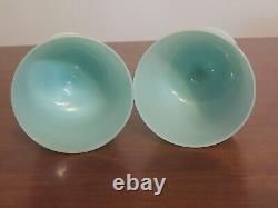 2 Vintage PORTIEUX Vallerysthal BLUE OPALINE Art Glass WATER GOBLETS Low Footed