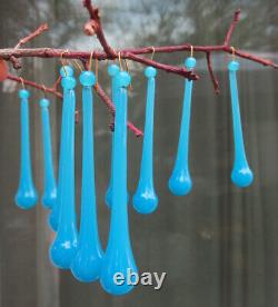 30 Art glass prisms beads robin Egg Opaline Blue lamp chandelier part 4 3/8