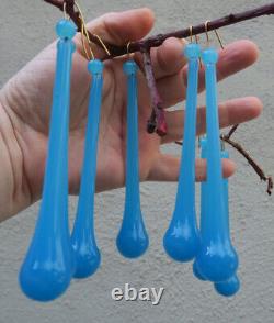 30 Art glass prisms beads robin Egg Opaline Blue lamp chandelier part 4 3/8