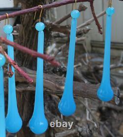 30 Art glass prisms beads robin Egg Opaline Blue lamp chandelier part 4 3/8