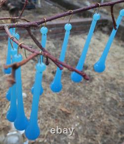 30 Art glass prisms beads robin Egg Opaline Blue lamp chandelier part 4 3/8