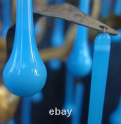 30 art glass Turquise Opaline Blue gilt lamp chandelier sconce part 3.75 prisms