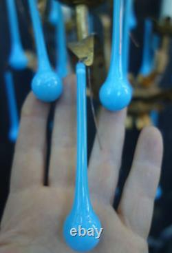 30 art glass Turquise Opaline Blue gilt lamp chandelier sconce part 3.75 prisms