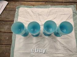 4 French Portieux Vallerysthal Blue Opaline 6 1/2 Water Wine Goblets PV Glass