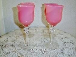 4 Vintage French Pink Swirl Opaline 8 Inch Wine Glass Stem