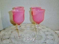 4 Vintage French Pink Swirl Opaline 8 Inch Wine Glass Stem