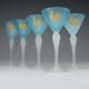 5 Antique Stevens & Williams Opalescent Blue Stemmed Cordial Glass With Rooster