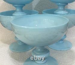 5 Sherbets Coupe Champagne Portieux Vallerysthal PV France Blue Aqua Opaline