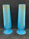 8 Matched Pair Peacock/bristol Blue Opaline Glass Vases Gold Gilt Pattern