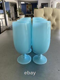 8 Portieux Vallerysthal Translucent French Opaline Aqua Blue 7 Water Goblets