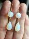 9ct Yellow Gold Opal Paste Opalescent Crystal Glass Earrings Vintage Style
