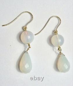 9CT Yellow Gold Opal Paste Opalescent Crystal Glass Earrings Vintage Style
