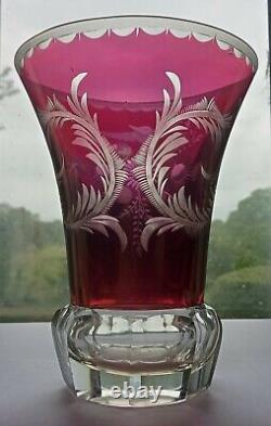 ANTIQUE LATE 19c BOHEMIAN ENGRAVED FLASH RED SPAR GLASS