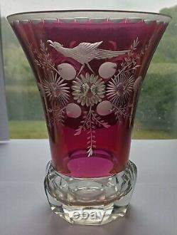 ANTIQUE LATE 19c BOHEMIAN ENGRAVED FLASH RED SPAR GLASS